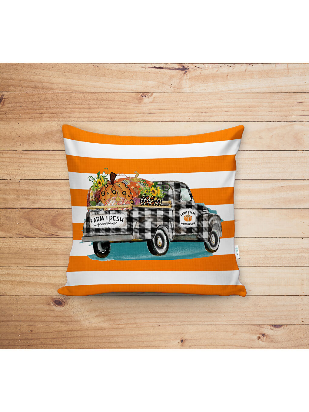 Karışık Çift Taraf Baskılı Kadife Doku Sonbahar Ve Kabak Desenli Kırlent Kılıfı-1