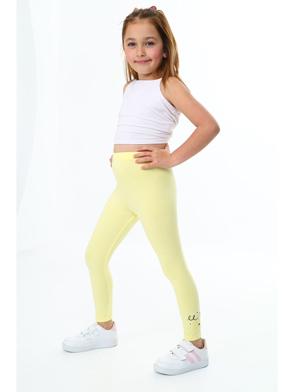 Sarı Kız Çocuk Baskılı Tayt