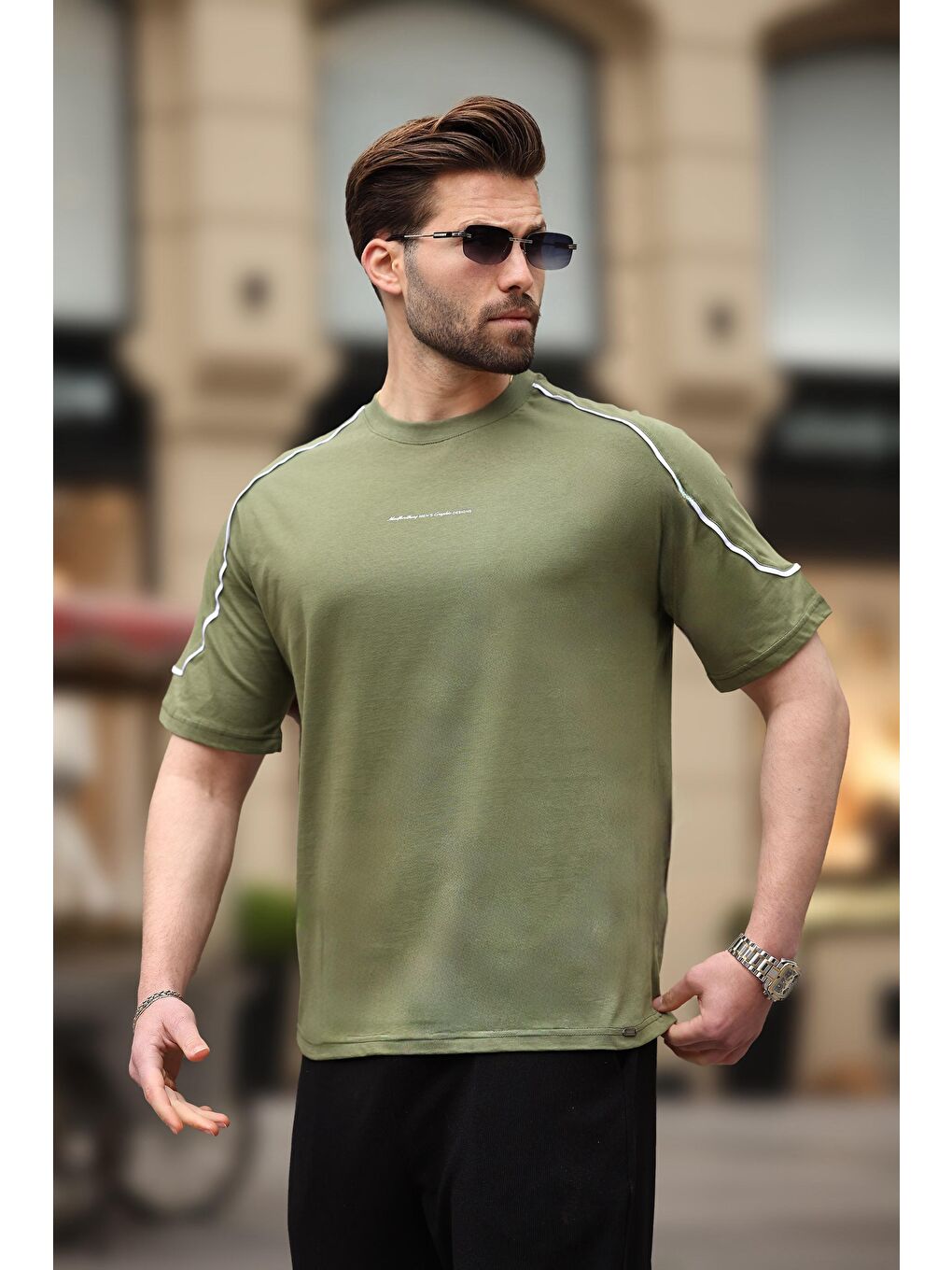Haki Baskılı Basic Erkek Tişört E7150-1