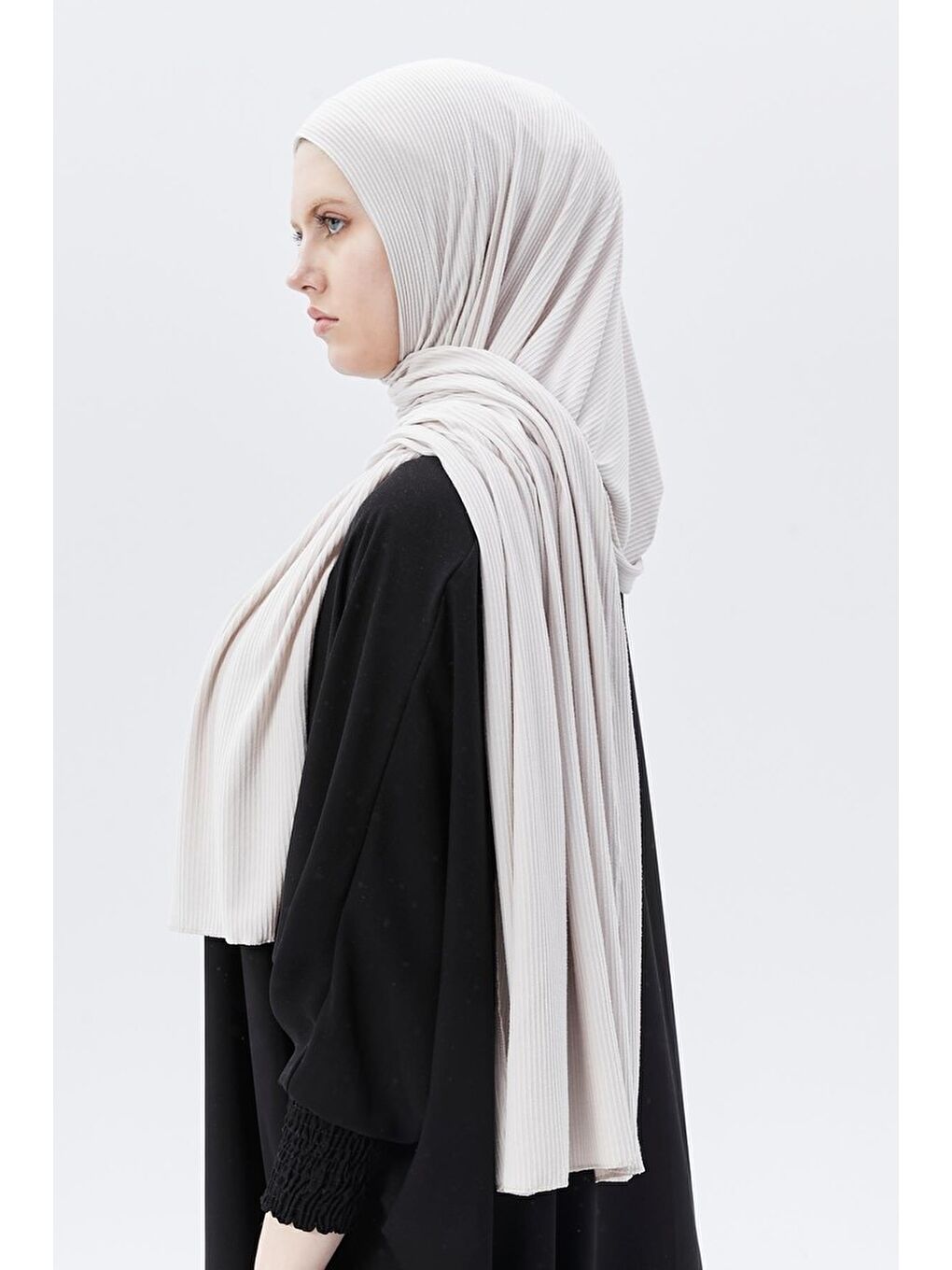 Bej Hazır Pratik Geçmeli Lüks Organik Çizgili Kaşkorse Şal Çapraz Hizalı-2
