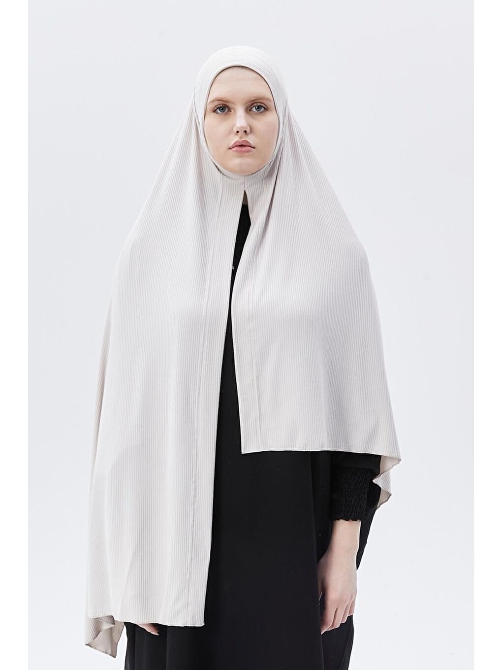 Bej Hazır Pratik Geçmeli Lüks Organik Çizgili Kaşkorse Şal Çapraz Hizalı-3