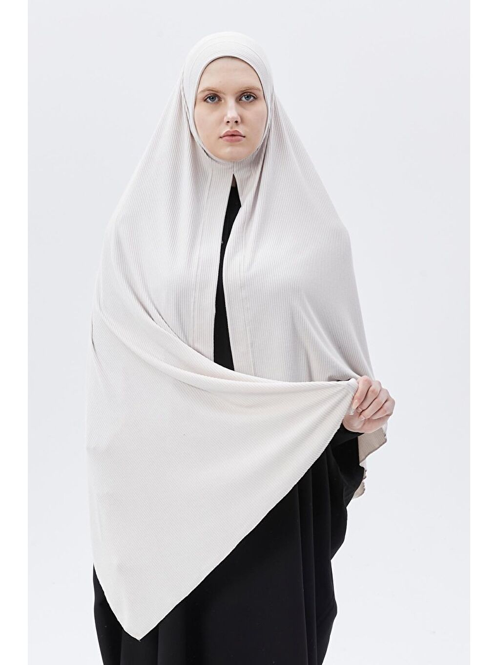 Bej Hazır Pratik Geçmeli Lüks Organik Çizgili Kaşkorse Şal Çapraz Hizalı-4