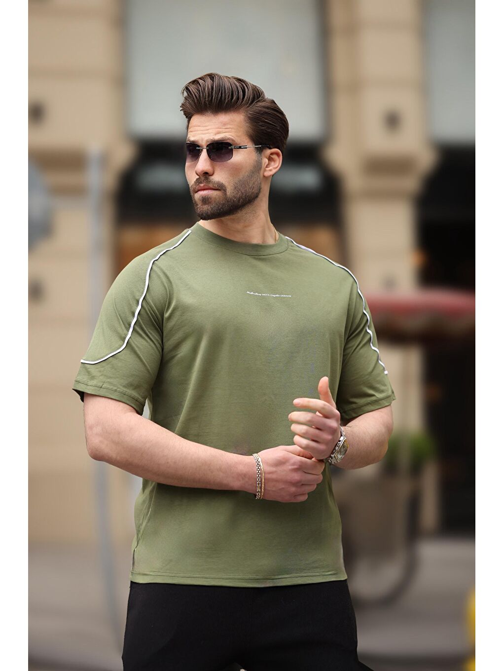 Haki Baskılı Basic Erkek Tişört E7150-2