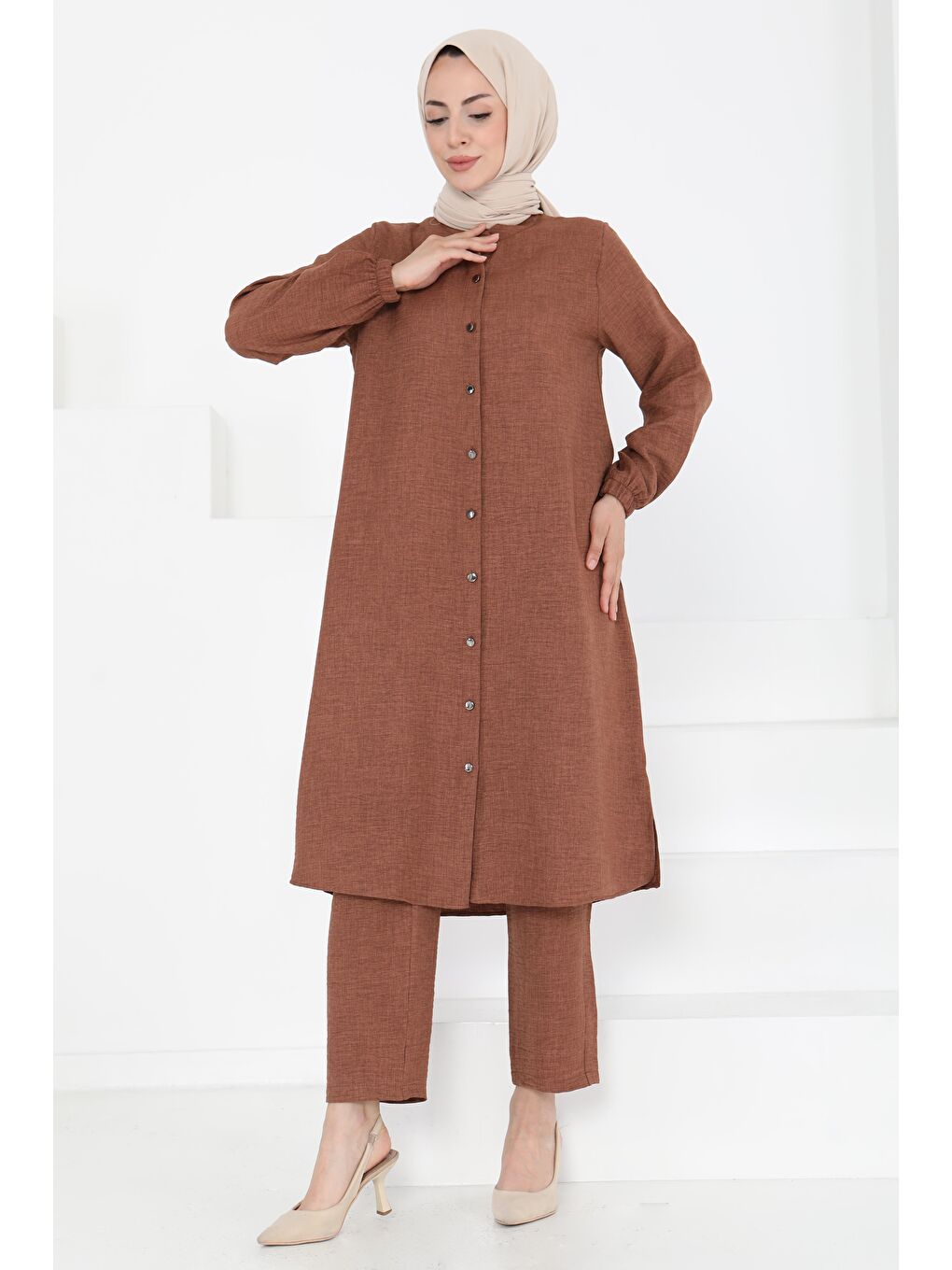 Kahverengi Hakim Yaka İkili Takım Taba - 27183