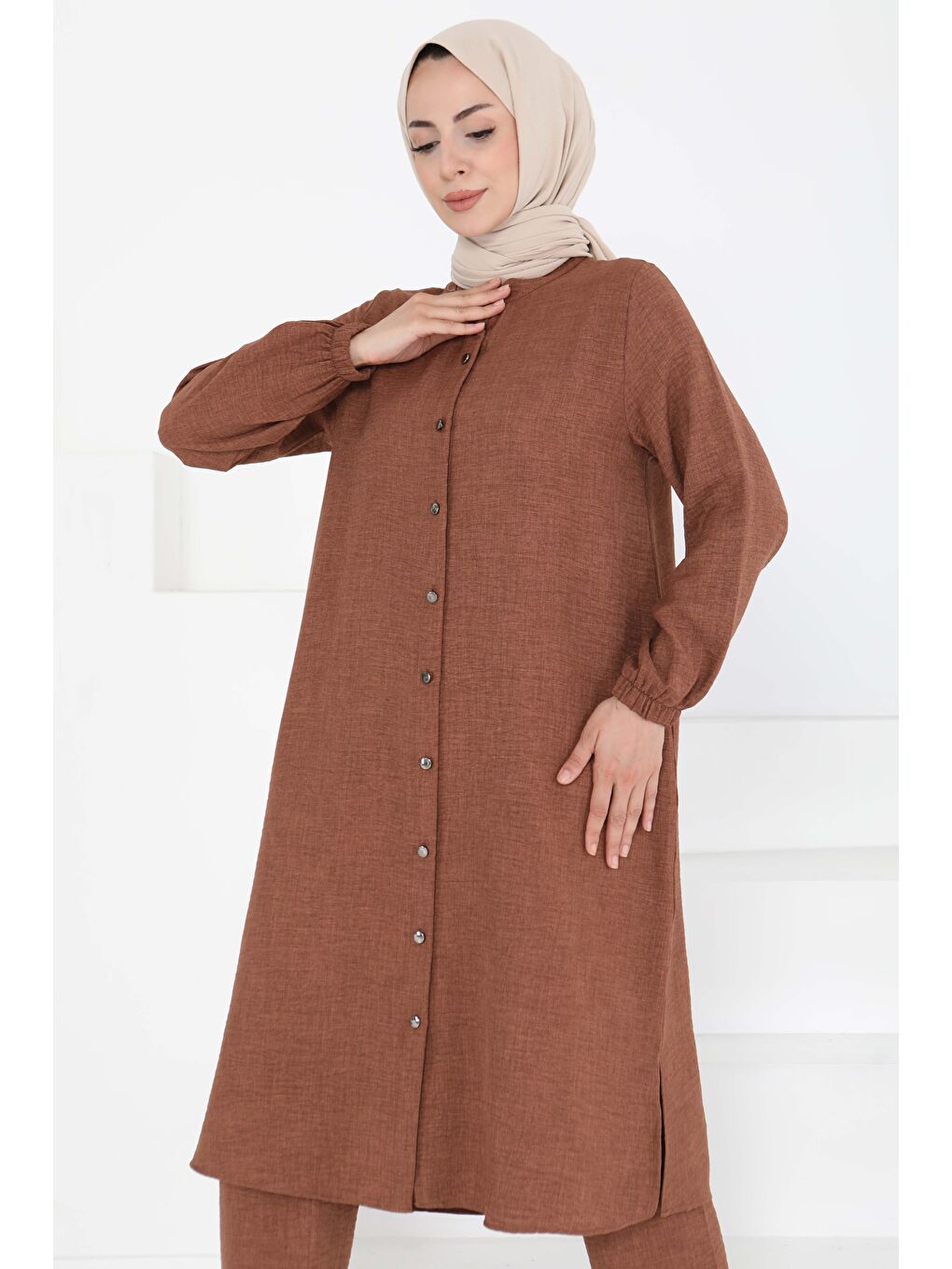 Kahverengi Hakim Yaka İkili Takım Taba - 27183-1