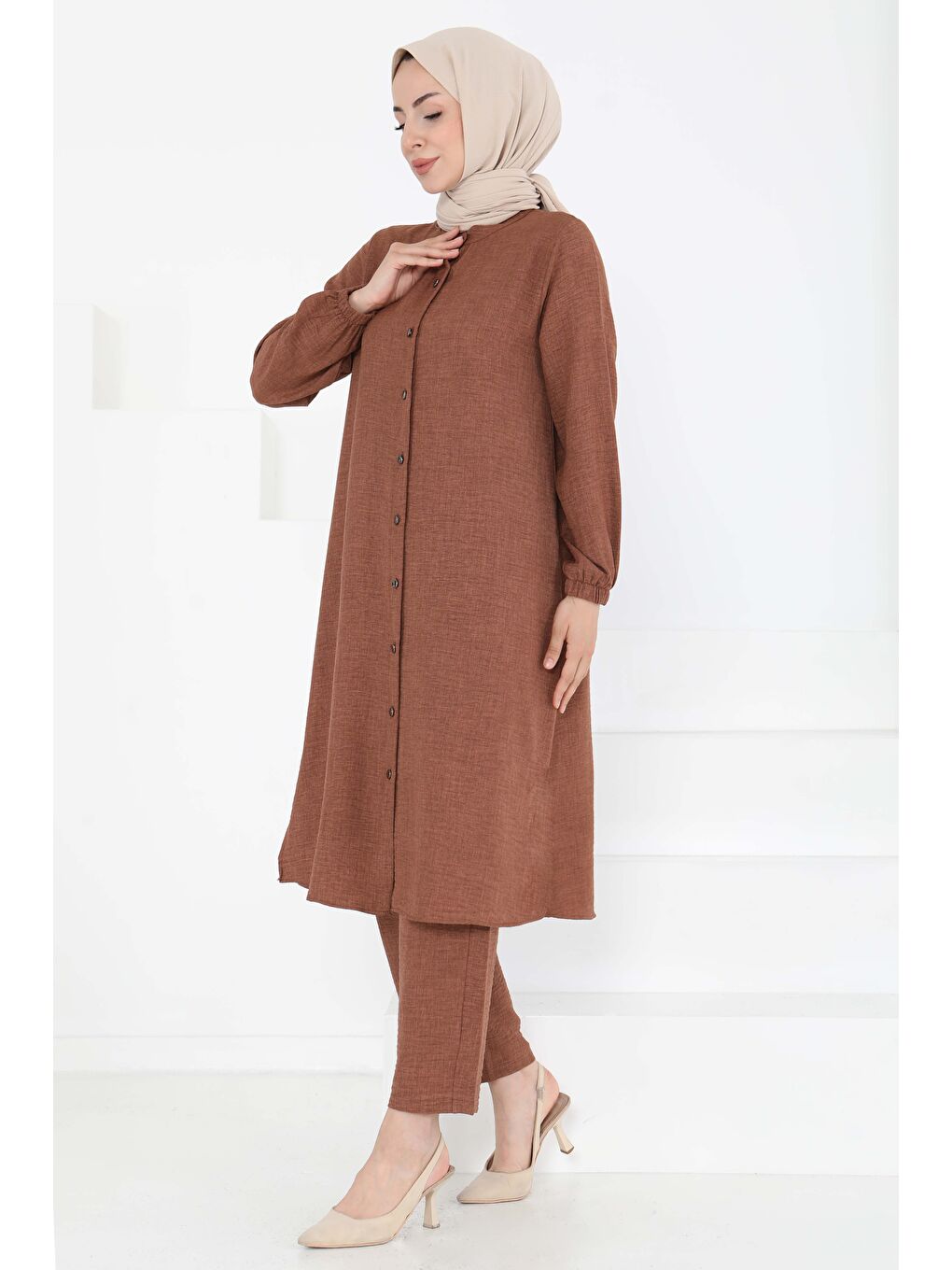 Kahverengi Hakim Yaka İkili Takım Taba - 27183-2