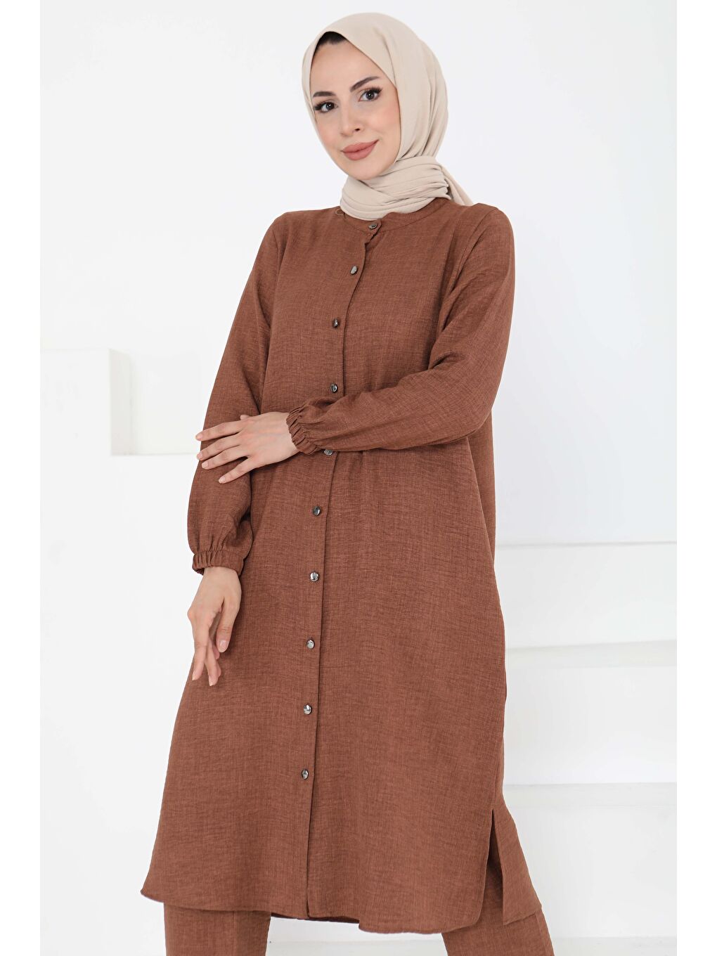 Kahverengi Hakim Yaka İkili Takım Taba - 27183-3