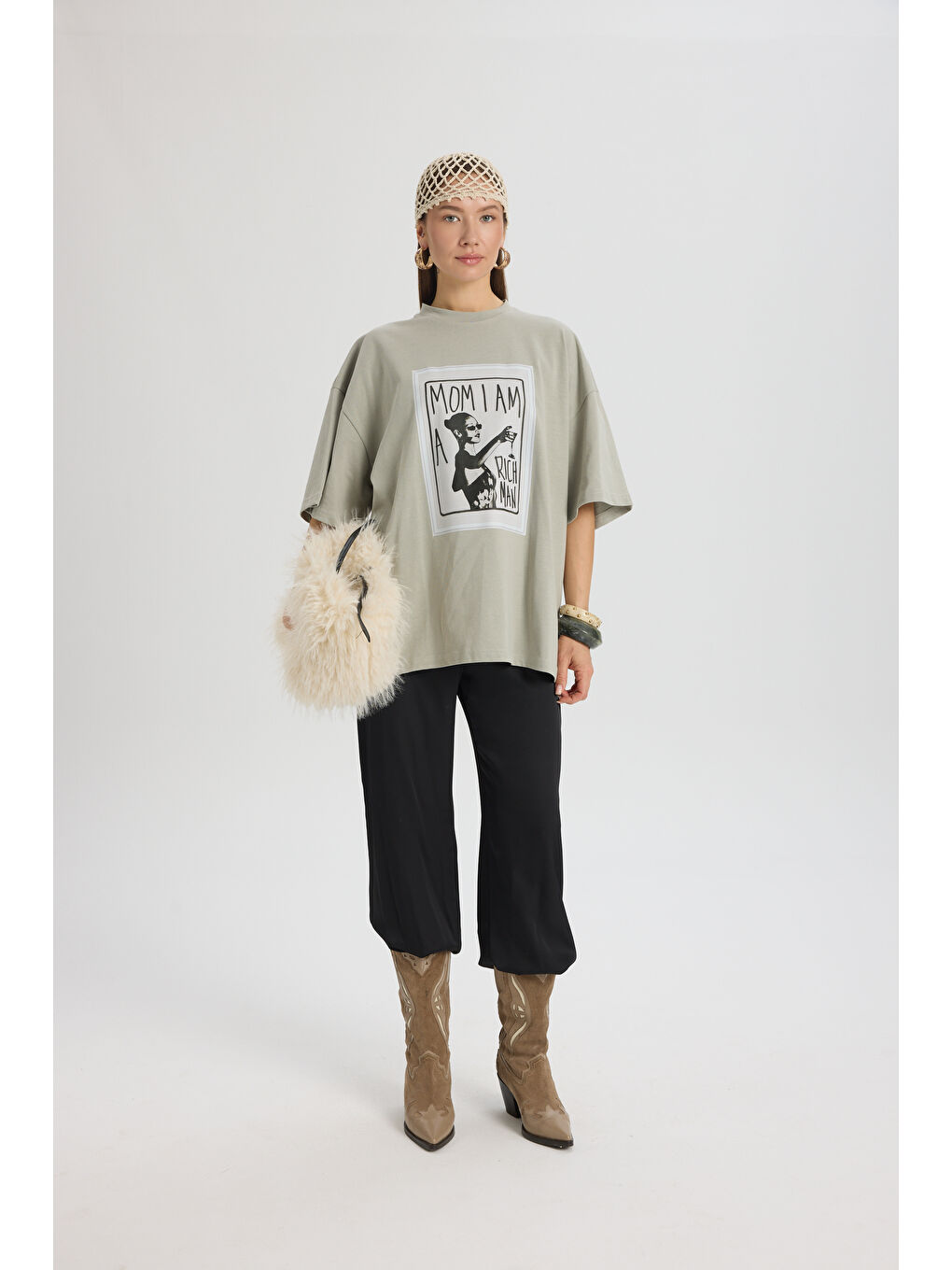 Rich Woman Oversize Gri T-Shirt-5