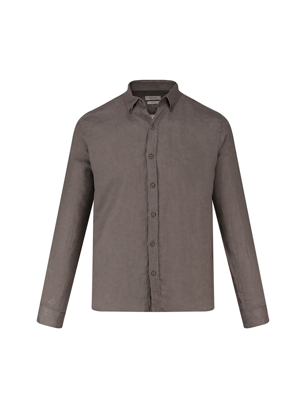 Bej Vizon Comfort Fit 100% Keten Düğmeli Yaka Uzun Kollu Keten Gömlek