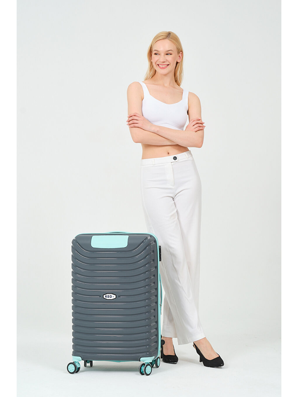 Gri Orta Boy Füme - Turkuaz PP Valiz