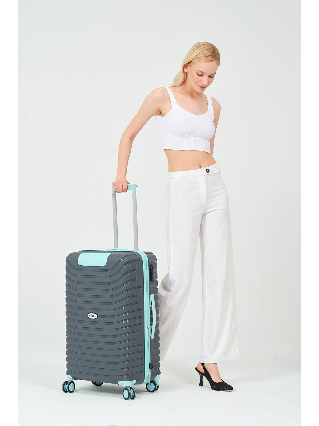 Gri Orta Boy Füme - Turkuaz PP Valiz-1