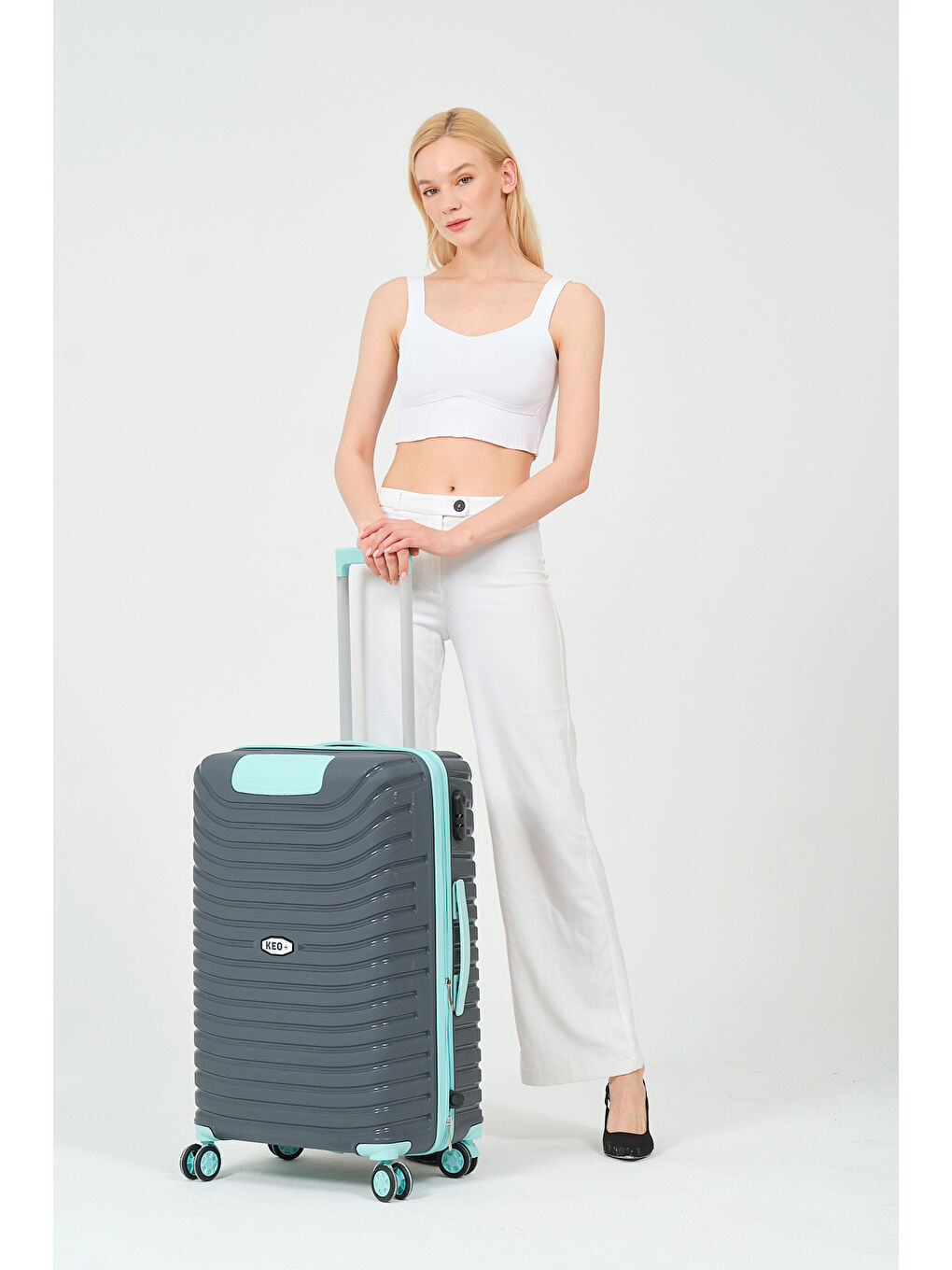 Gri Orta Boy Füme - Turkuaz PP Valiz-2
