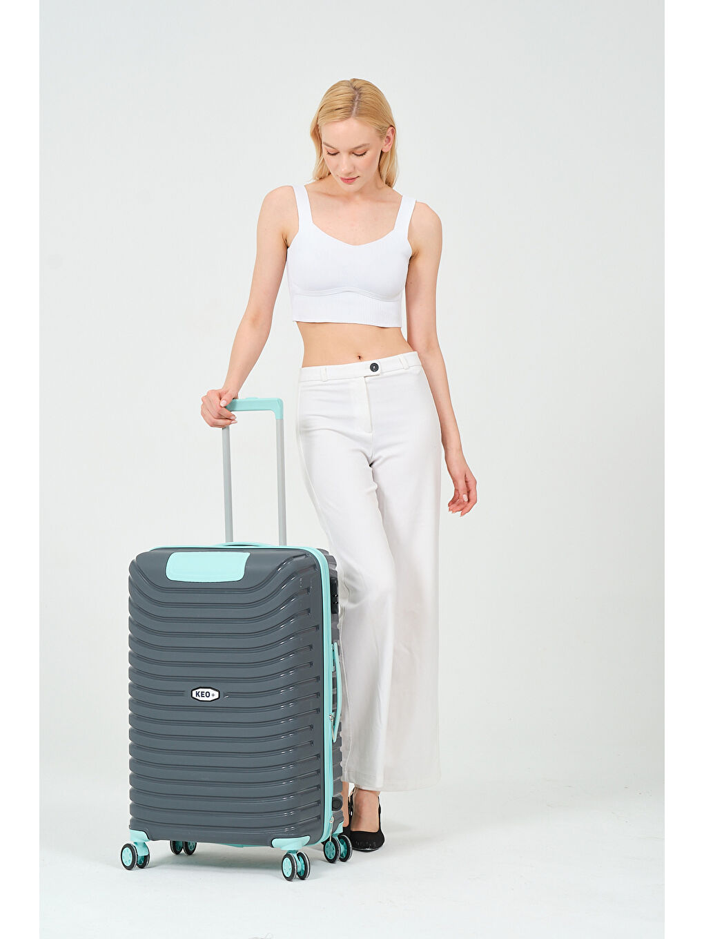 Gri Orta Boy Füme - Turkuaz PP Valiz-3