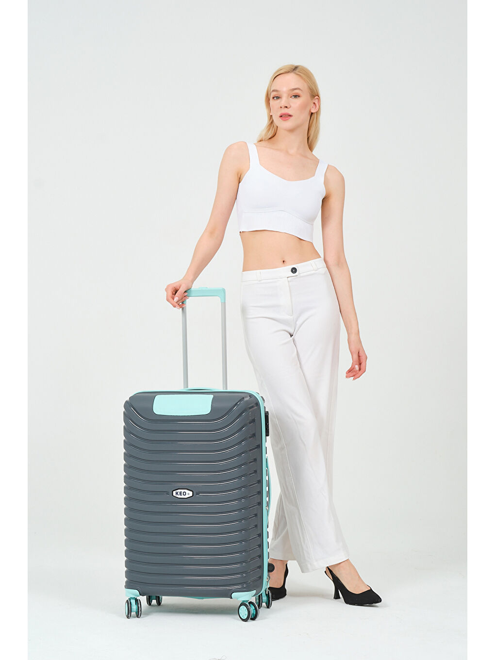 Gri Orta Boy Füme - Turkuaz PP Valiz-4