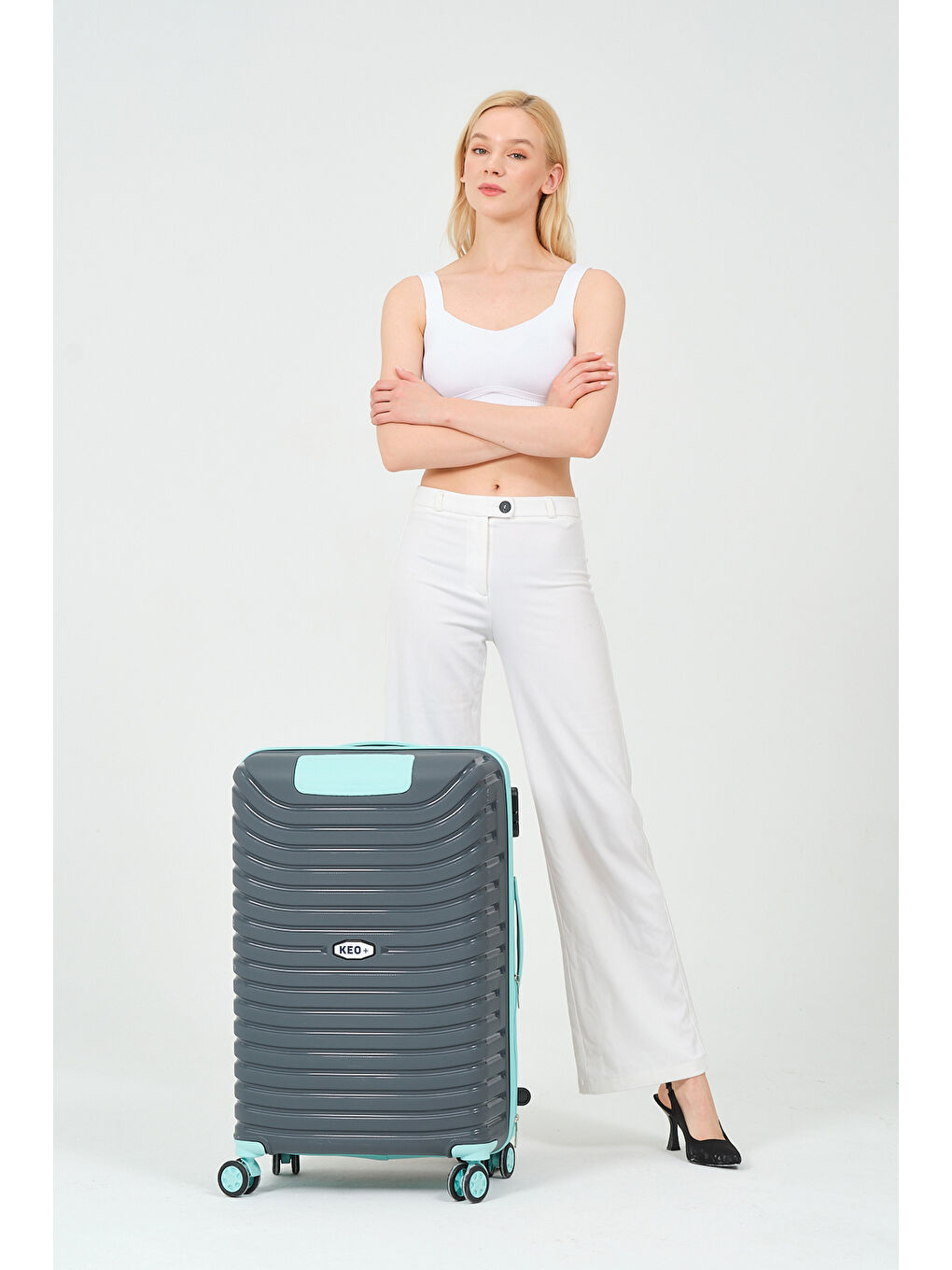 Gri Orta Boy Füme - Turkuaz PP Valiz-5
