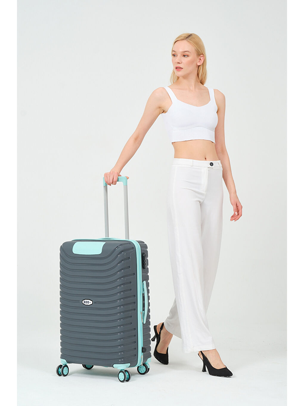 Gri Orta Boy Füme - Turkuaz PP Valiz-6