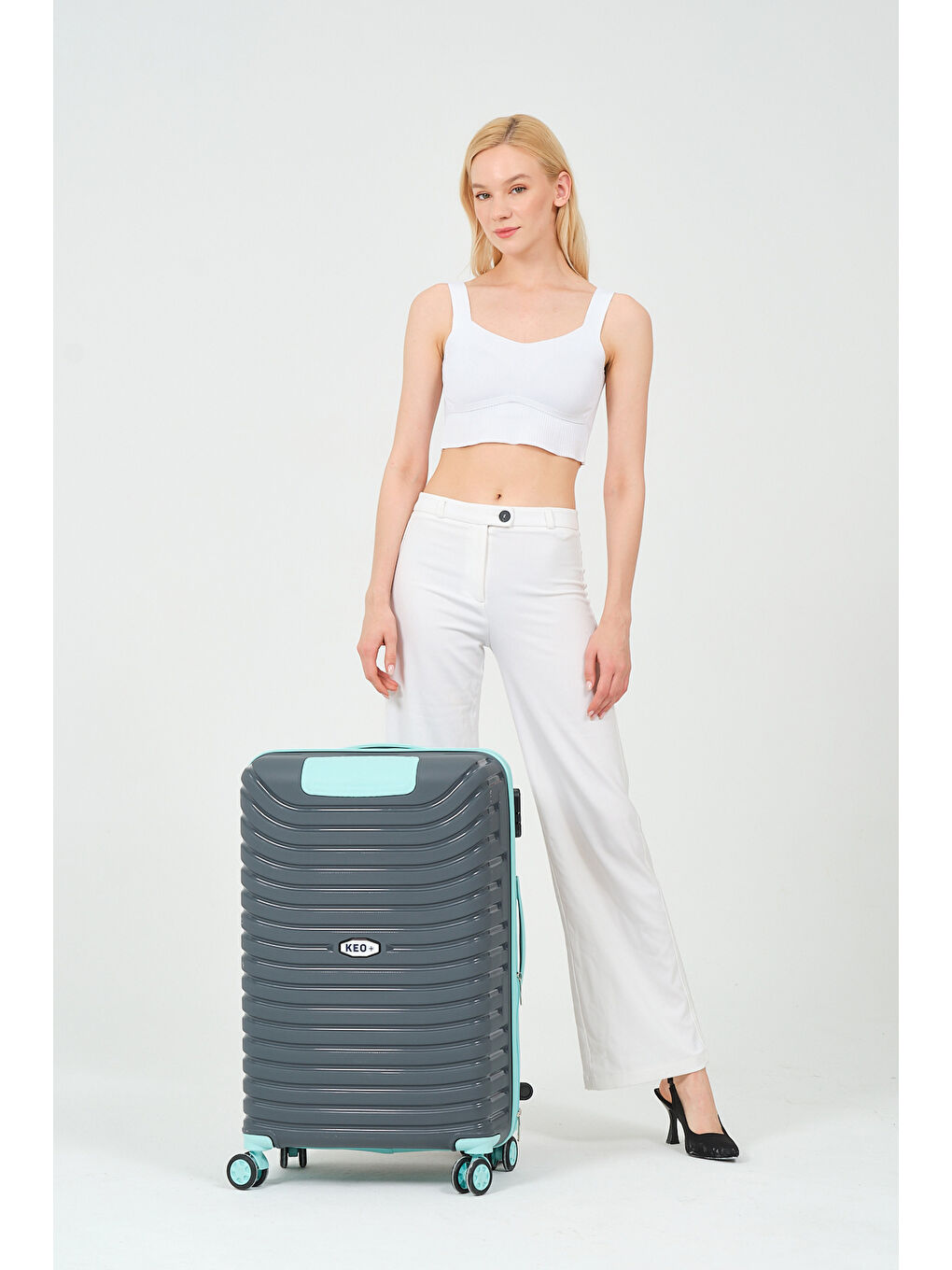 Gri Orta Boy Füme - Turkuaz PP Valiz-7