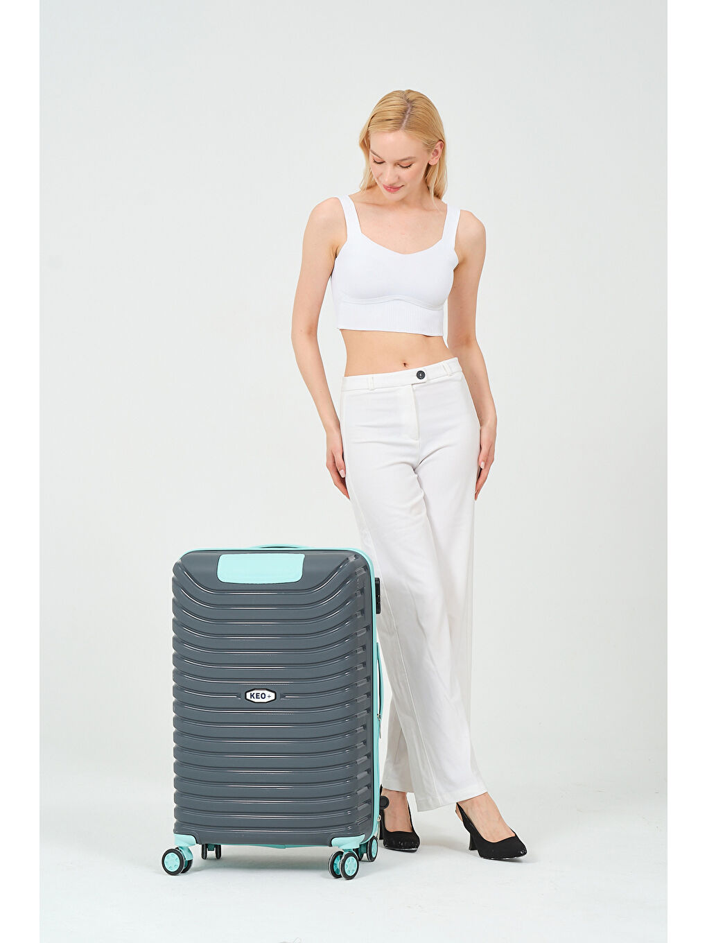 Gri Orta Boy Füme - Turkuaz PP Valiz-8