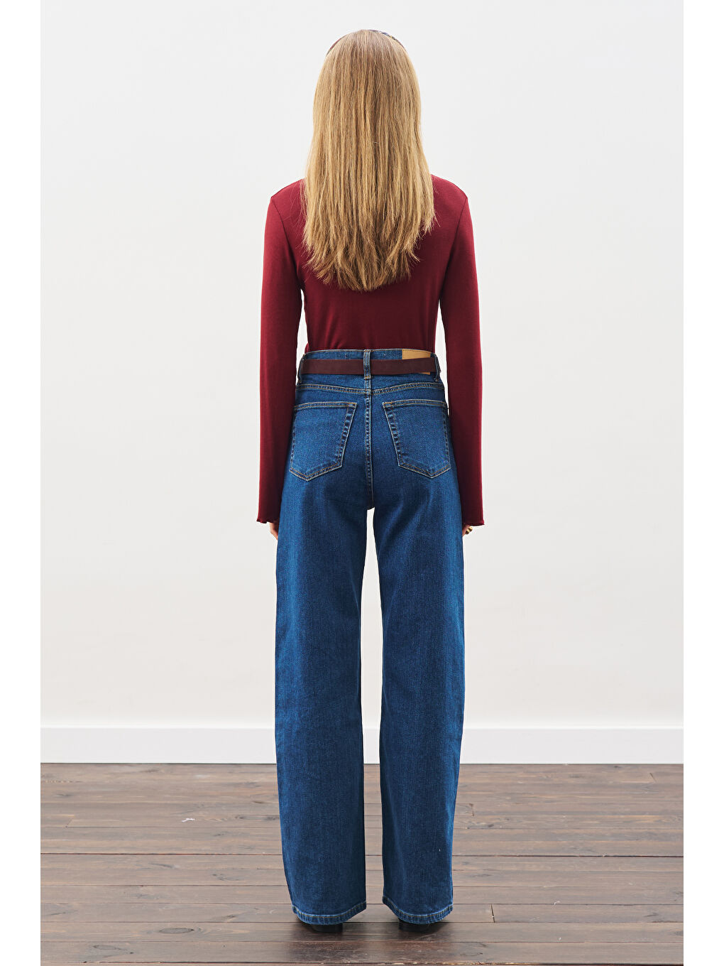 Dikiş Detaylı Geniş Denim Pantolon İndigo-7