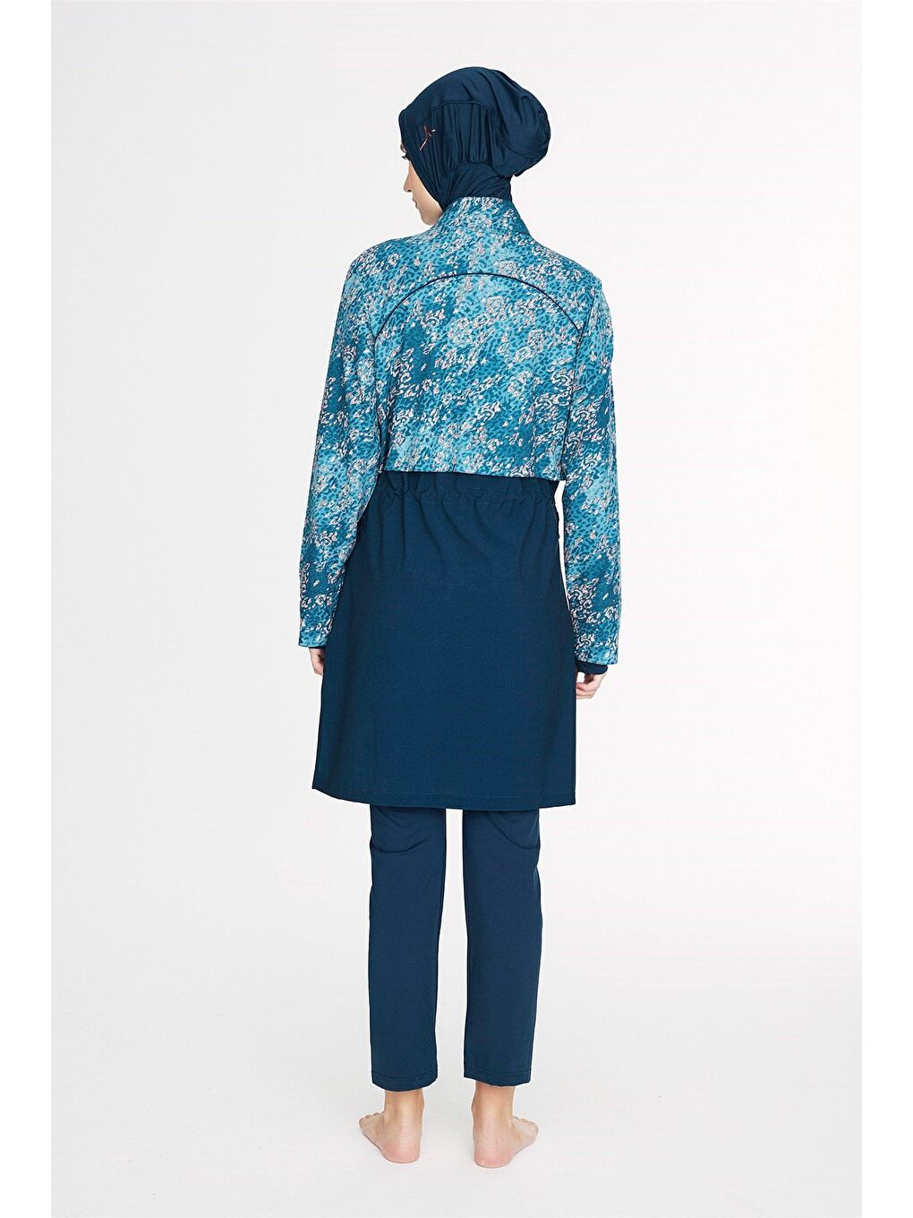 Petrol Vaha Koleksiyonu Desenli Lacivert 5 Parça Tam Tesettür Mayo Takımı 5088-3