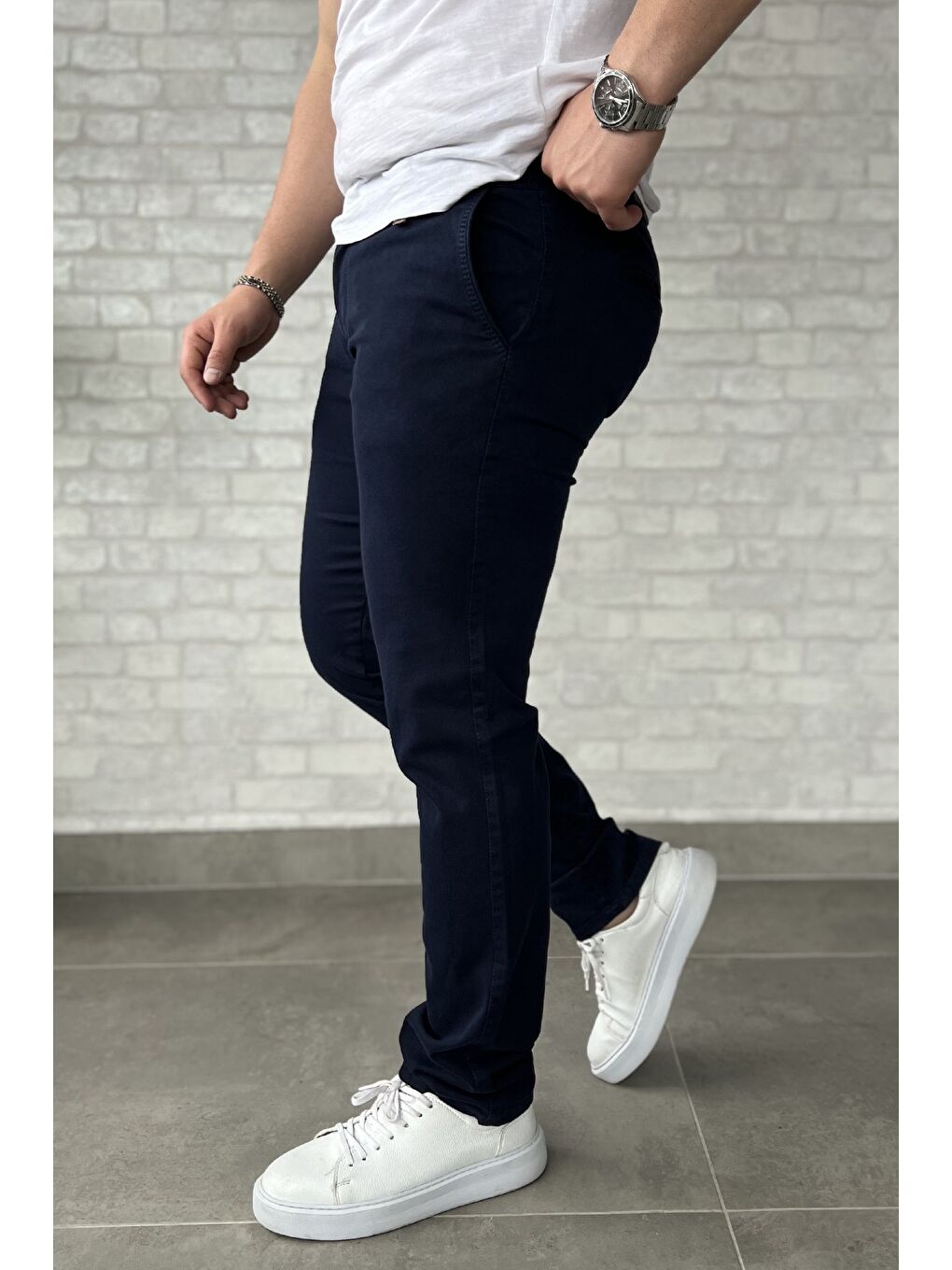 Lacivert Erkek Amblem Detaylı Gabardin Pantolon-1