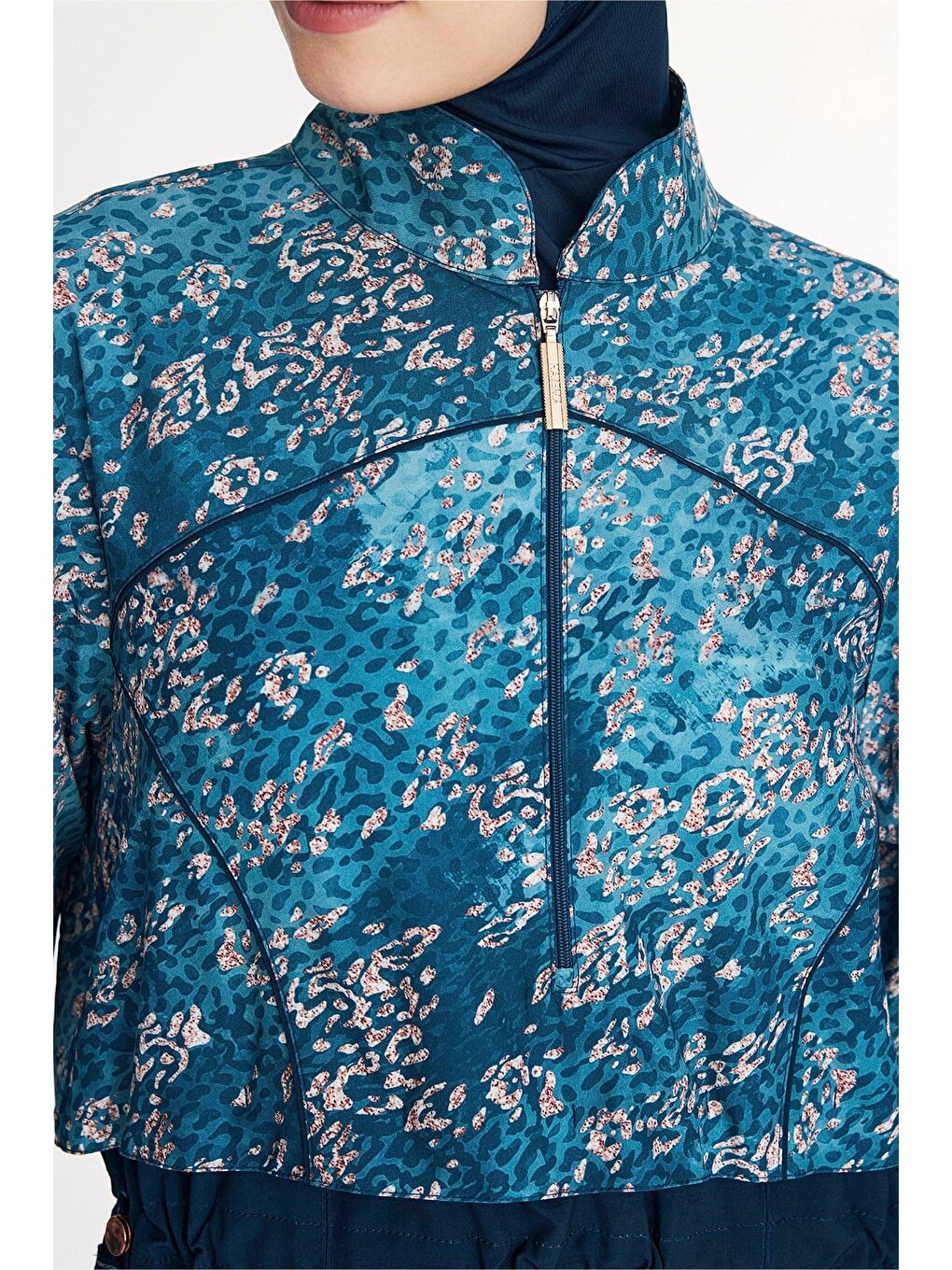 Petrol Vaha Koleksiyonu Desenli Lacivert 5 Parça Tam Tesettür Mayo Takımı 5088-4