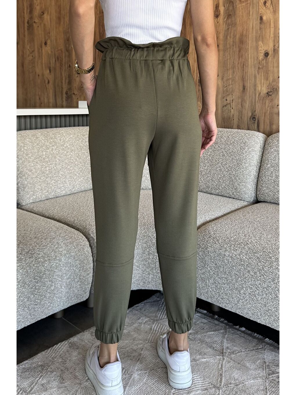 Haki Bel Ve Paça Lastikli Jogger Eşofman Altı-2