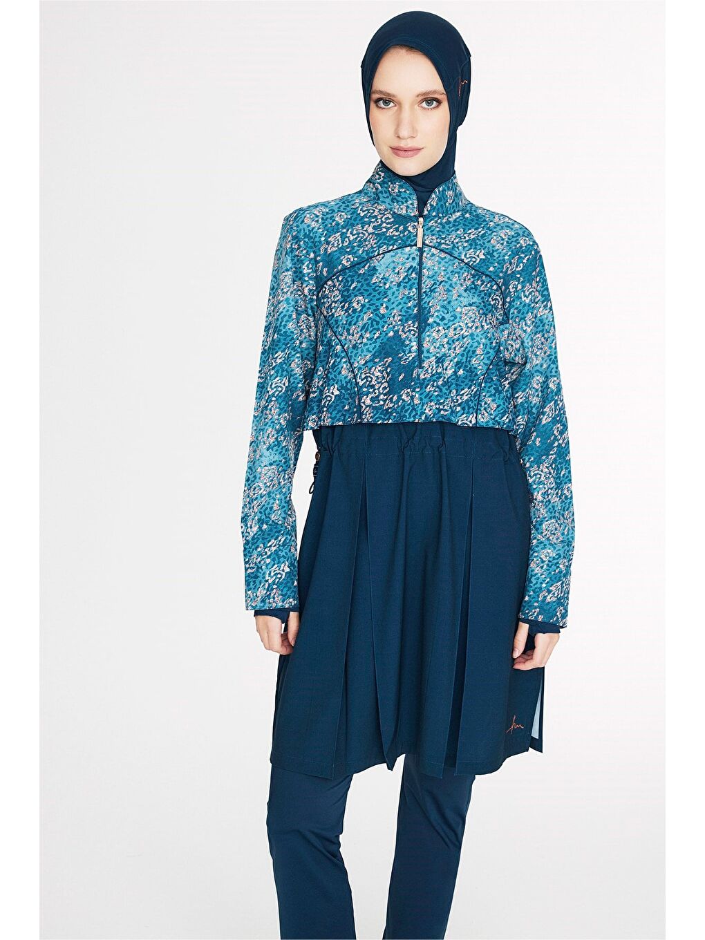 Petrol Vaha Koleksiyonu Desenli Lacivert 5 Parça Tam Tesettür Mayo Takımı 5088-5