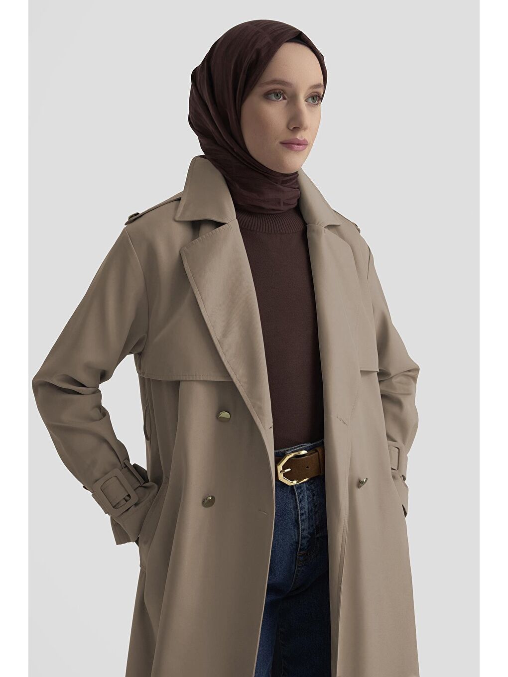 Gold Düğmeli Trençkot 25Ktd709 Bej-1