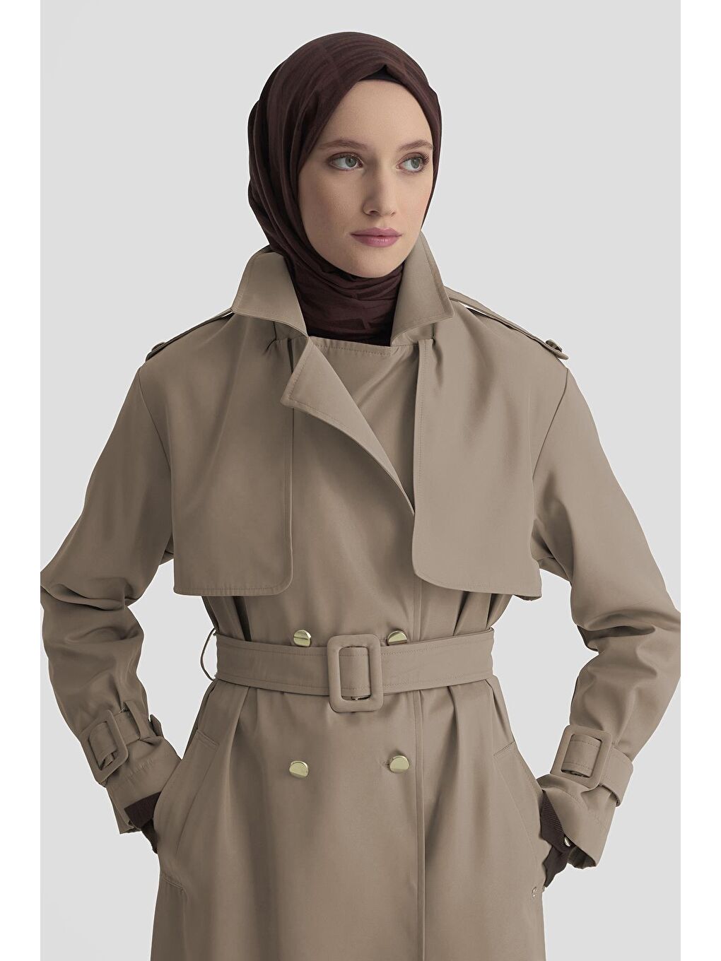 Gold Düğmeli Trençkot 25Ktd709 Bej-2