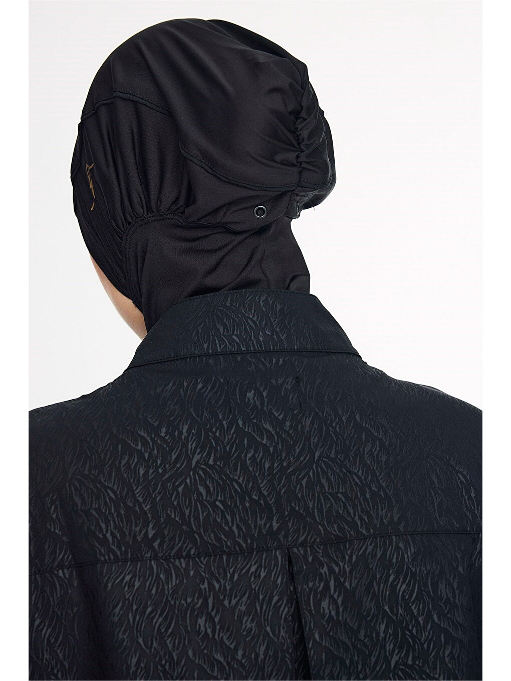 Vaha Koleksiyonu Dokulu Kumaş Siyah 5 Parça Tam Tesettür Mayo Takımı 5081-9