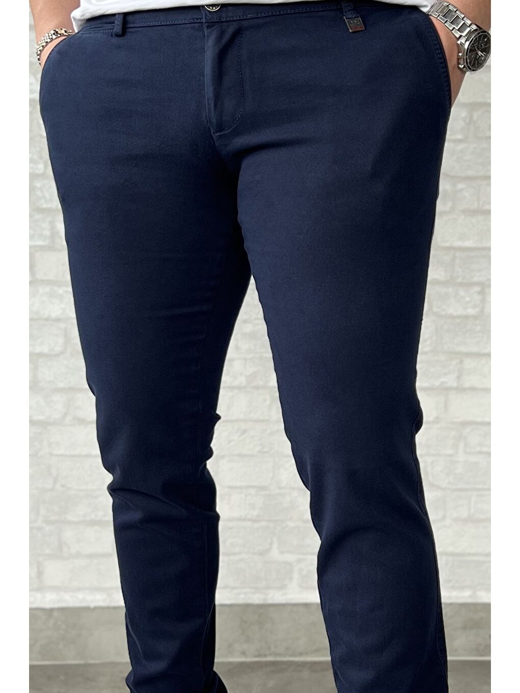 Lacivert Erkek Amblem Detaylı Gabardin Pantolon-3