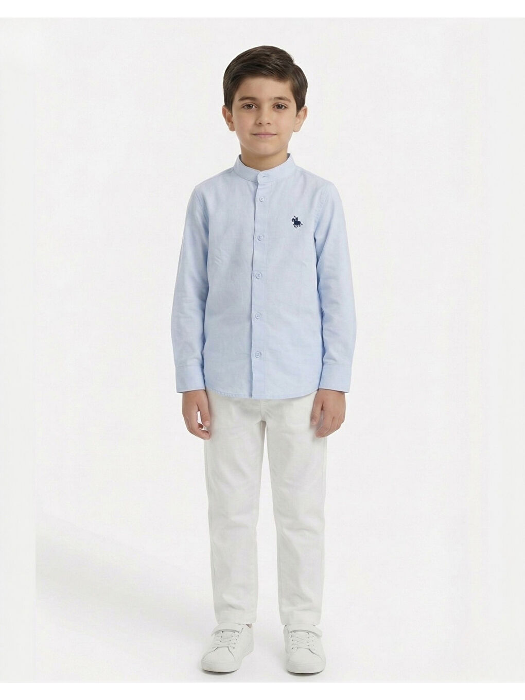 Mavi Erkek Çocuk 2li Takım Hakim Yaka Düğmeli Uzun Kollu Gömlek - Beli Bağlamalı Normal Paça Pantolon 142-1