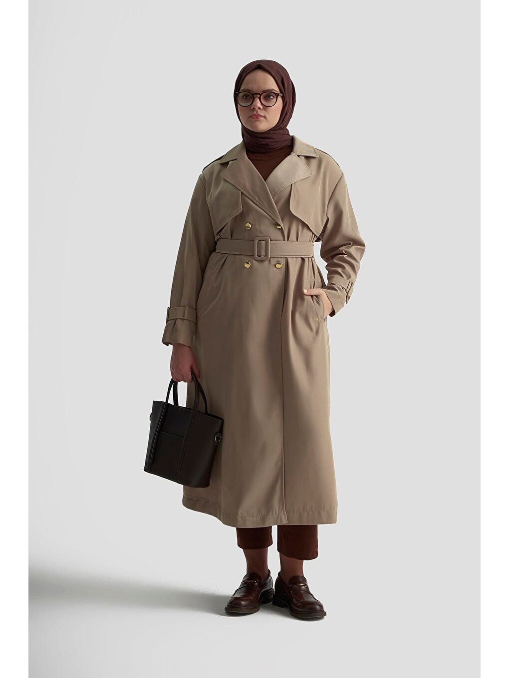 Gold Düğmeli Trençkot 25Ktd709 Bej-5