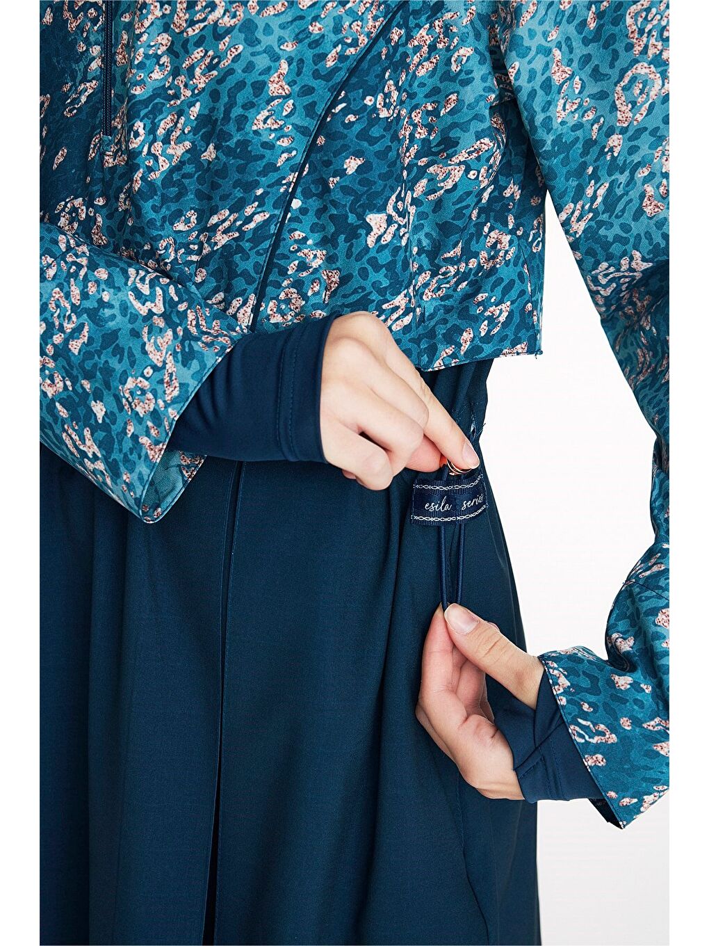 Petrol Vaha Koleksiyonu Desenli Lacivert 5 Parça Tam Tesettür Mayo Takımı 5088-7