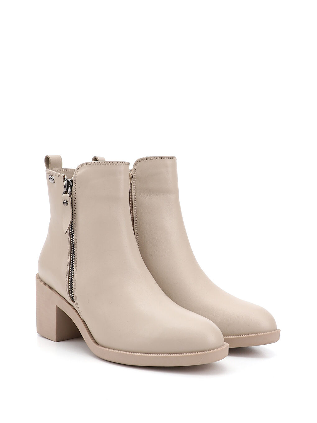 Bej Kadın BEJ-CAMEL Fermuarlı Kalın Topuklu Hakiki Deri Bot-1
