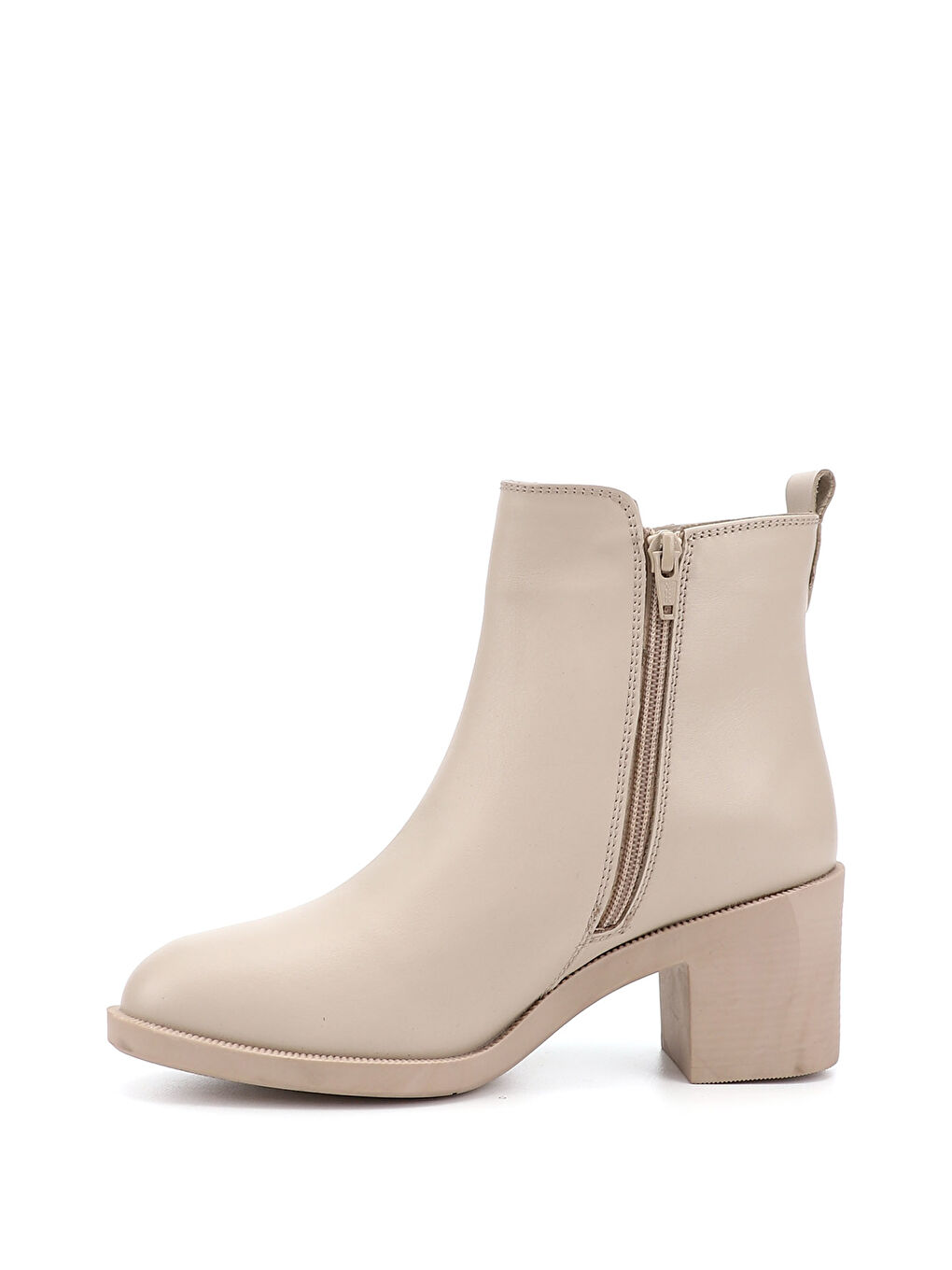 Bej Kadın BEJ-CAMEL Fermuarlı Kalın Topuklu Hakiki Deri Bot-2