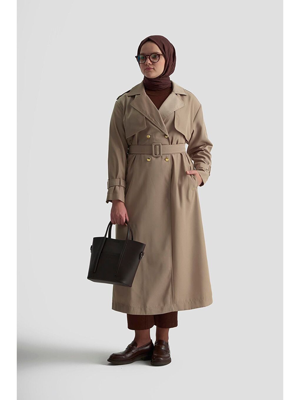Gold Düğmeli Trençkot 25Ktd709 Bej-6