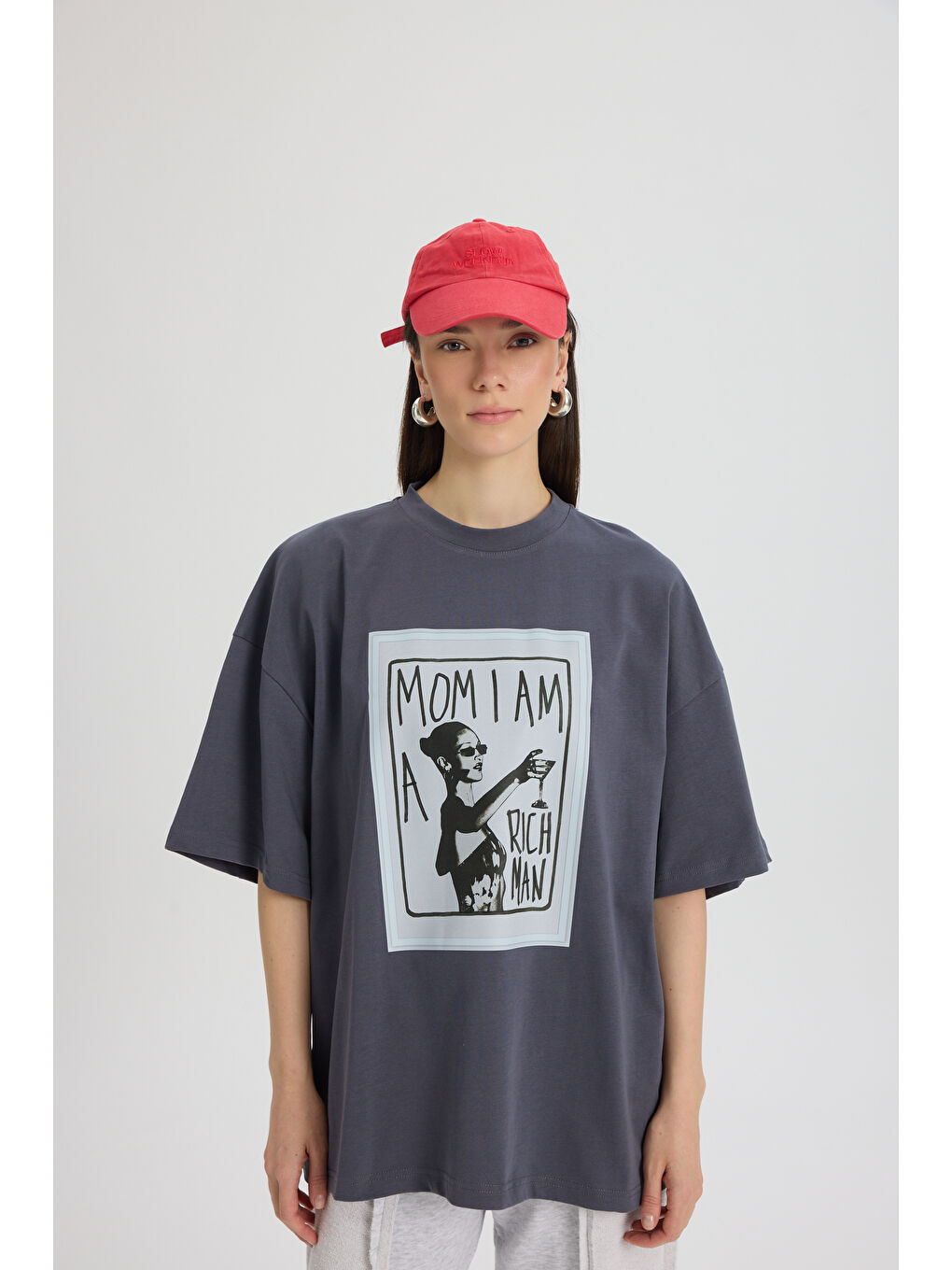 Gri Rich Woman Oversize Füme T-Shirt-1