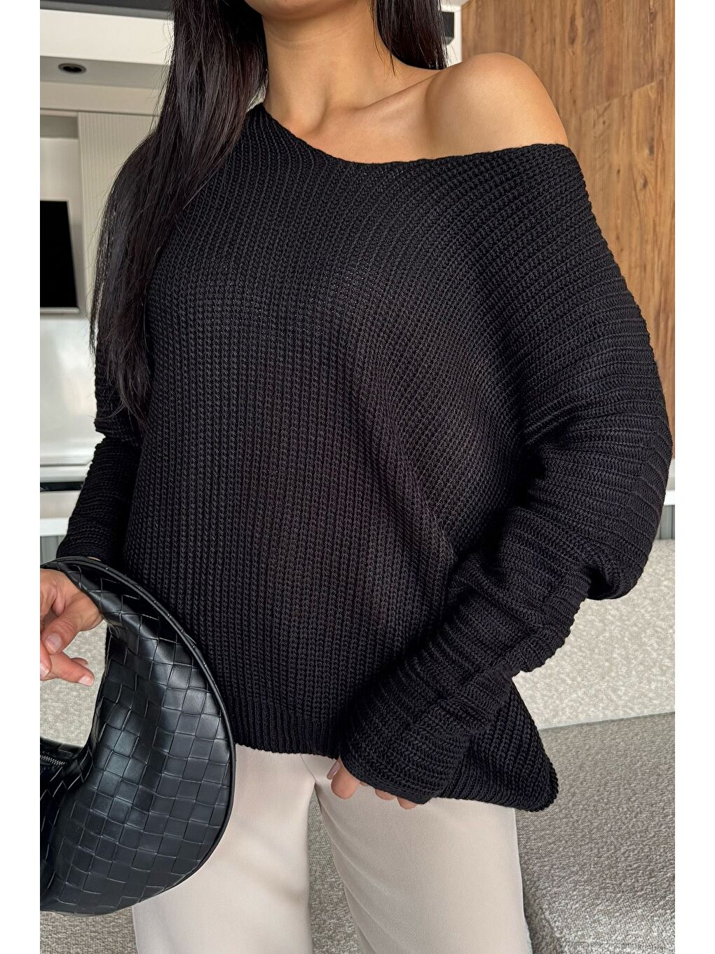 Siyah V Yaka Salaş Triko Bluz (s,m,l,xl Uyumludur)-2