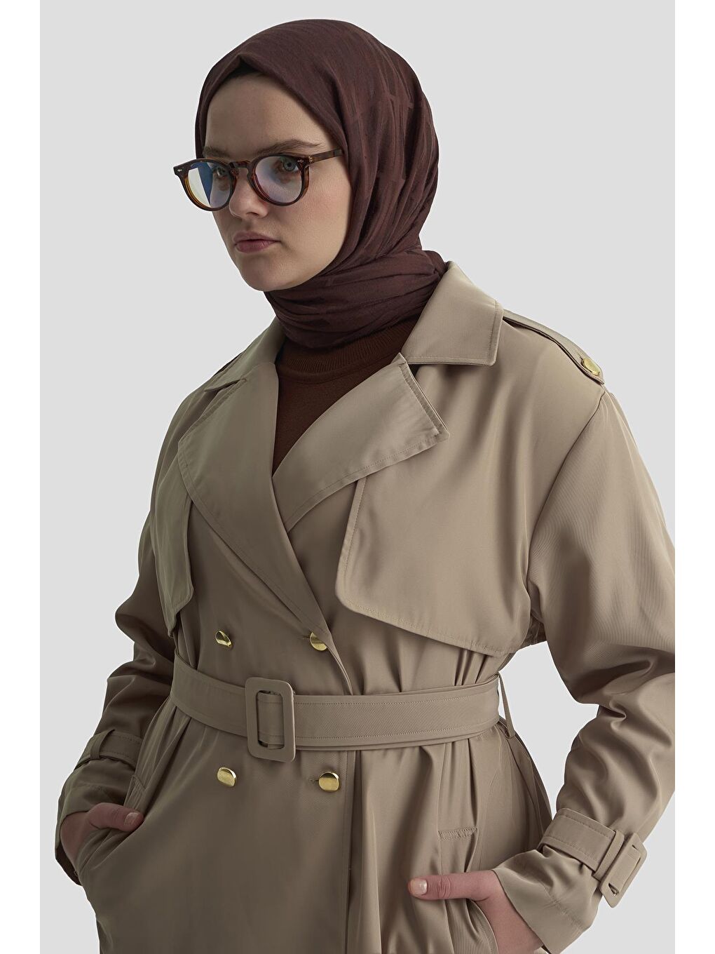 Gold Düğmeli Trençkot 25Ktd709 Bej-7