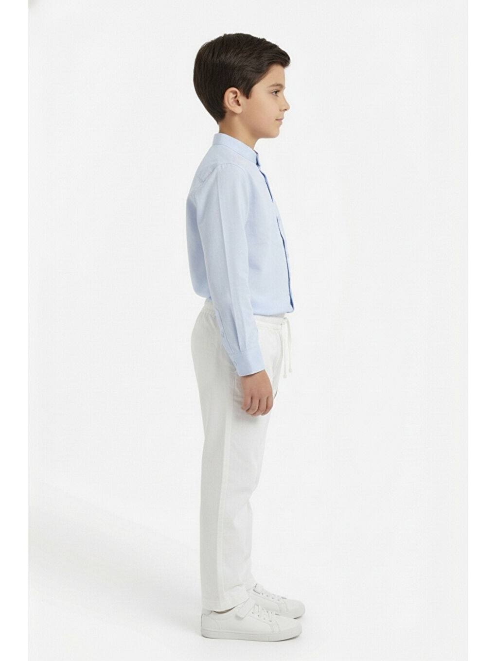 Mavi Erkek Çocuk 2li Takım Hakim Yaka Düğmeli Uzun Kollu Gömlek - Beli Bağlamalı Normal Paça Pantolon 142-2