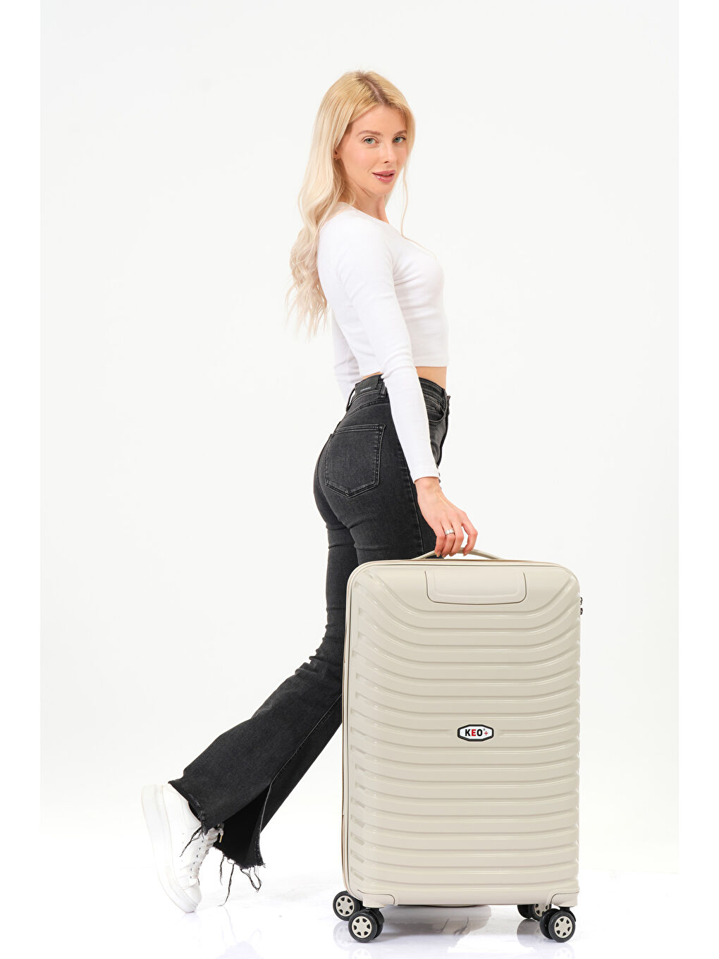 Ekru Orta Boy Krem PP Valiz-5