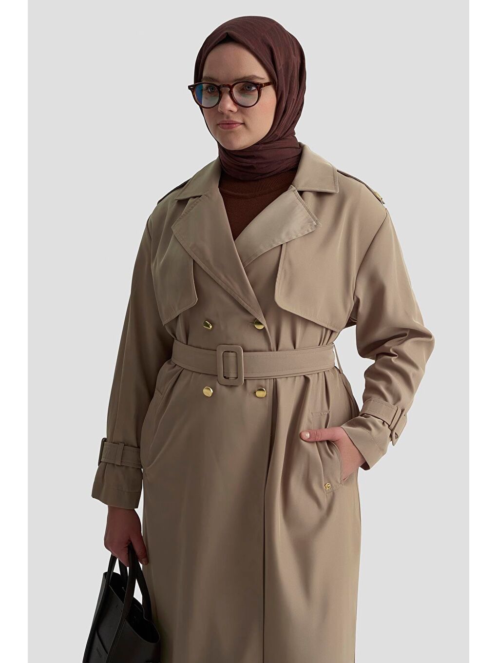 Gold Düğmeli Trençkot 25Ktd709 Bej-8