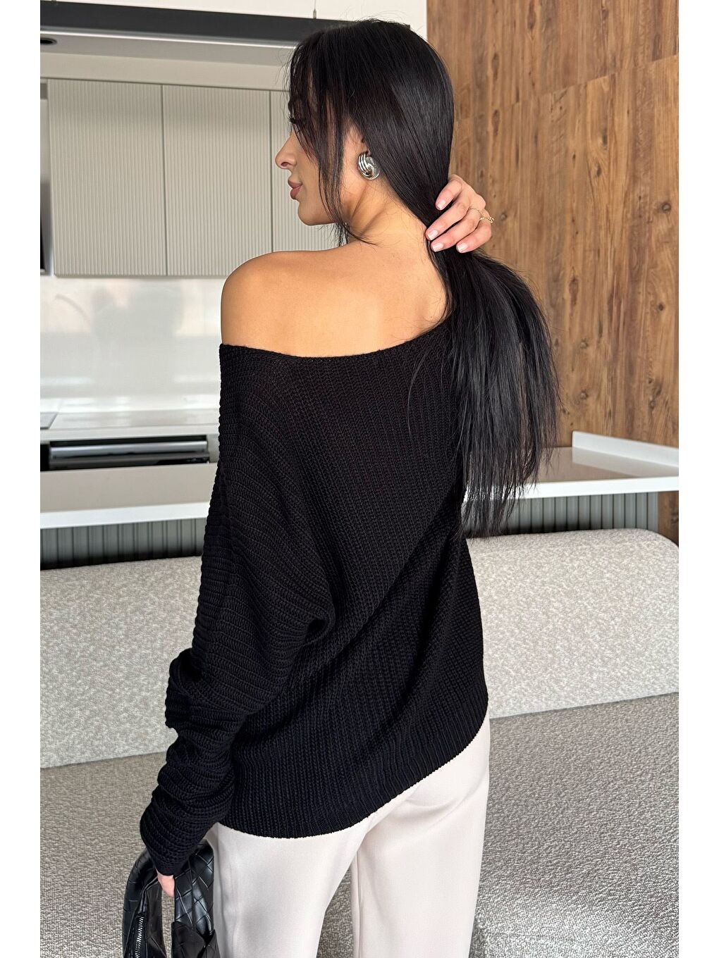 Siyah V Yaka Salaş Triko Bluz (s,m,l,xl Uyumludur)-3