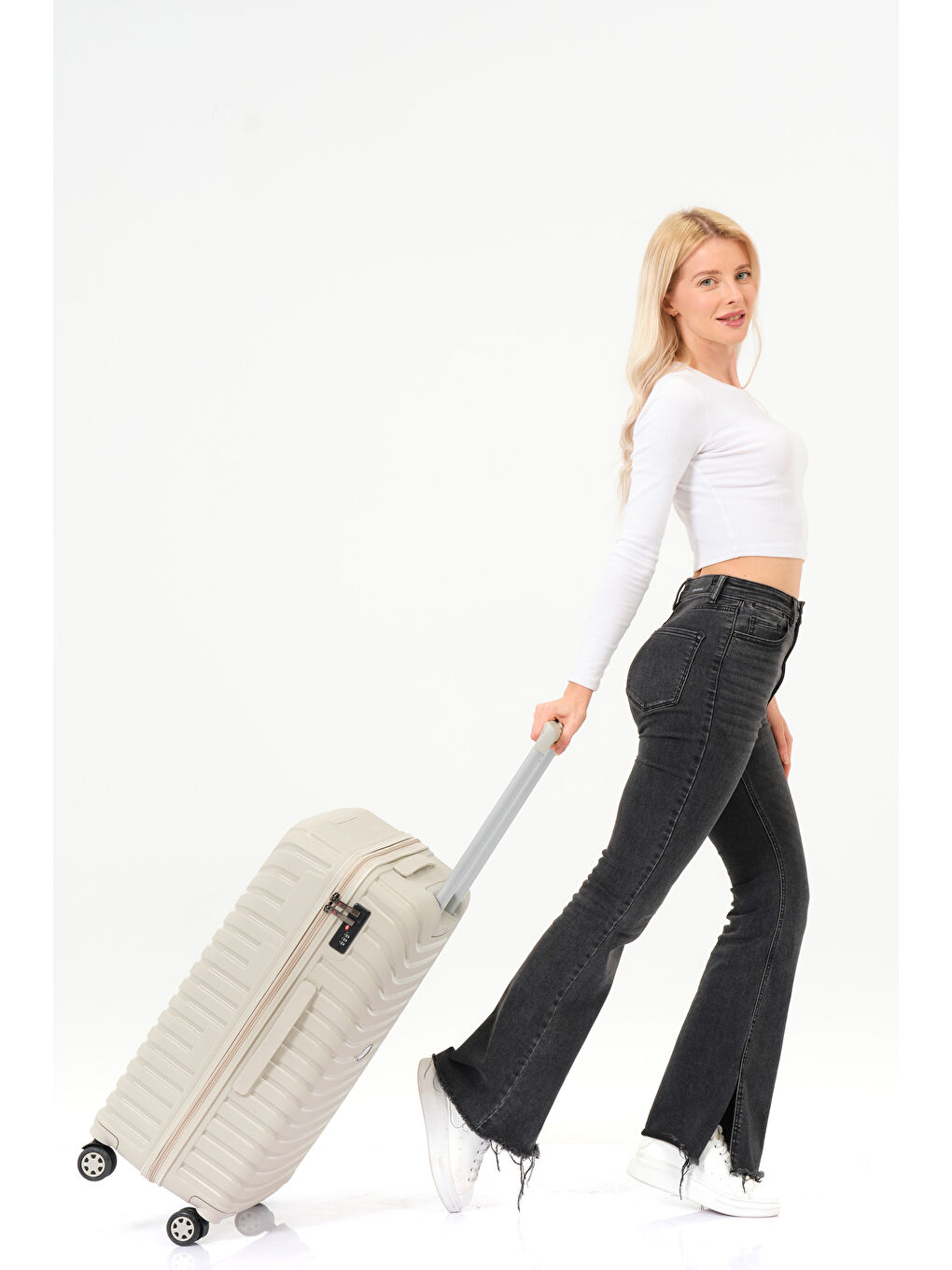 Ekru Orta Boy Krem PP Valiz-11