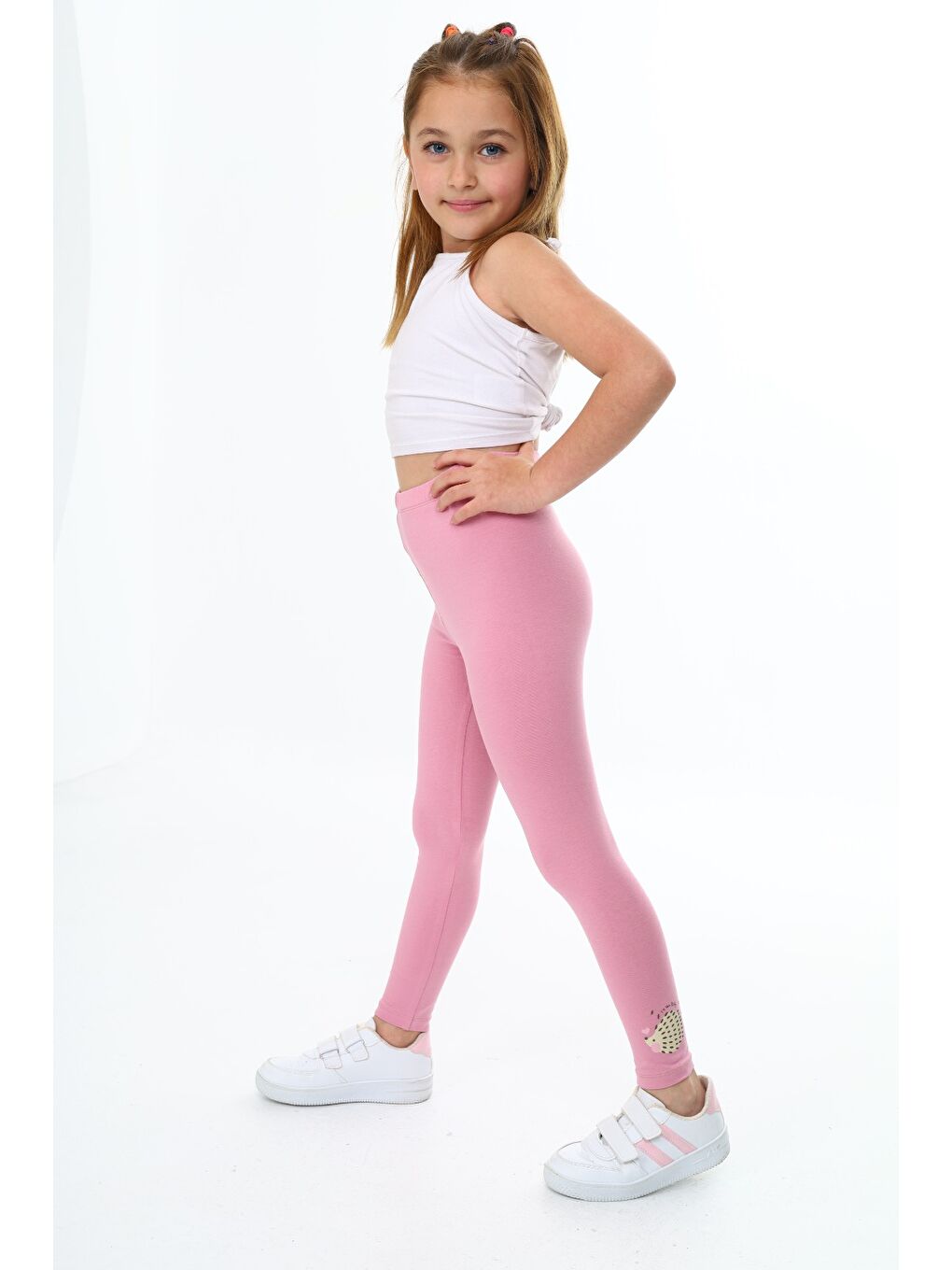 Pembe Kız Çocuk Baskılı Tayt-1