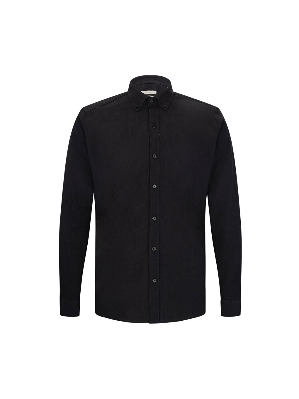 Siyah Comfort Fit 100% Pamuk Düğmeli Yaka Uzun Kollu Casual Gömlek