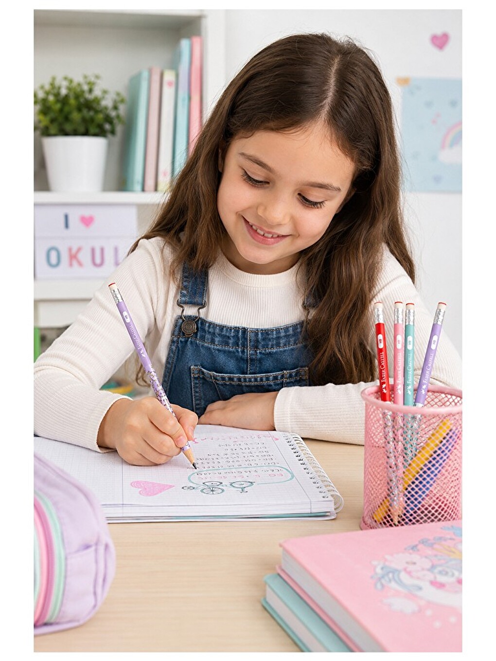Bisiklet Silgili Kurşun Kalem 4 Adet Faber Gövdeli Siyah Kurşun Kalem Yumuşak Yazım-1
