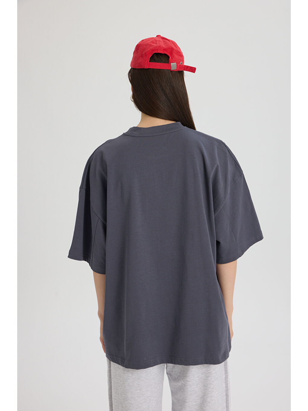 Gri Rich Woman Oversize Füme T-Shirt-4